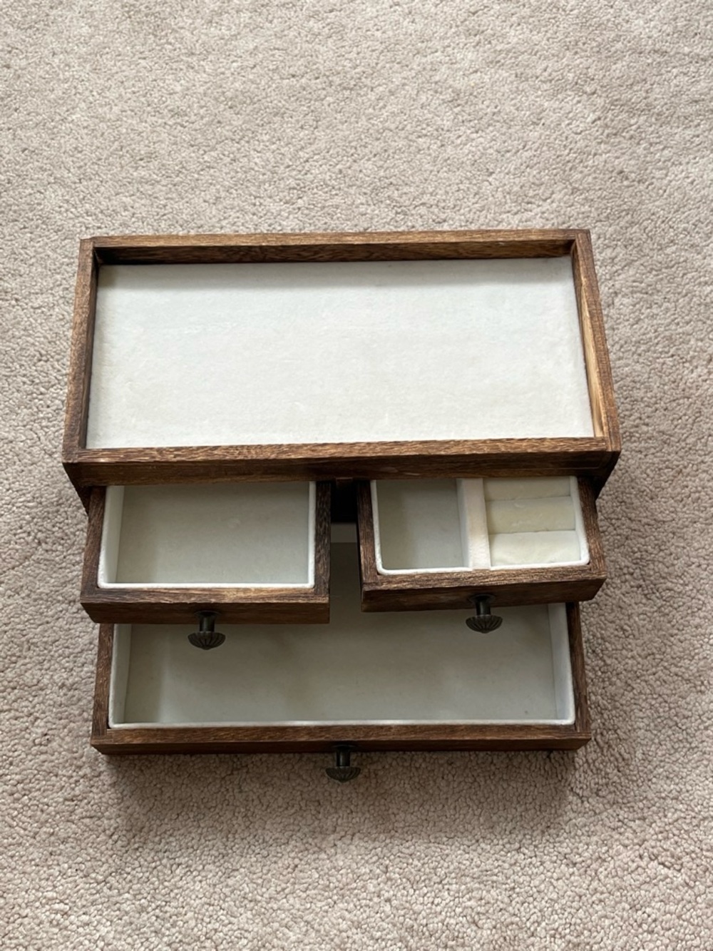 Wood & Cream Jewelry Organizer Box with Drawers